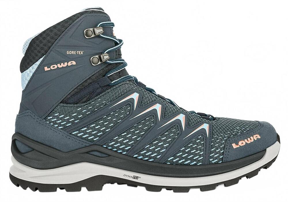 NEW LOWA women's innox pro gtx mid hiking boots in blue/salmon